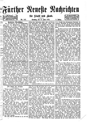 Fürther neueste Nachrichten für Stadt und Land (Fürther Abendzeitung) Samstag 15. Juni 1872