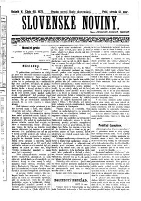 Slovenské noviny Mittwoch 13. März 1872