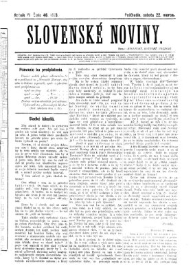 Slovenské noviny Samstag 22. März 1873