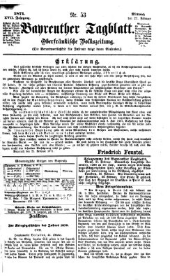 Bayreuther Tagblatt Mittwoch 22. Februar 1871