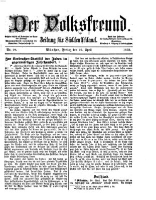 Der Volksfreund Freitag 25. April 1873
