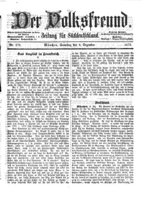 Der Volksfreund Samstag 6. Dezember 1873
