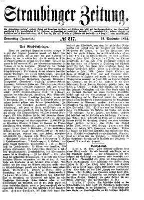 Straubinger Zeitung Donnerstag 19. September 1872