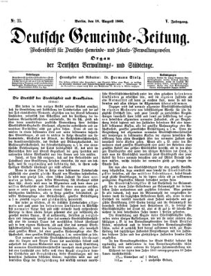 Deutsche Gemeinde-Zeitung Samstag 18. August 1866