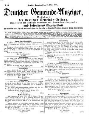 Deutsche Gemeinde-Zeitung Samstag 14. März 1868