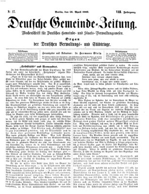 Deutsche Gemeinde-Zeitung Samstag 24. April 1869
