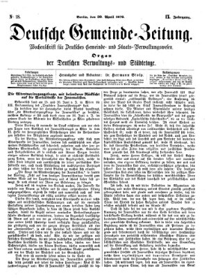 Deutsche Gemeinde-Zeitung Samstag 30. April 1870