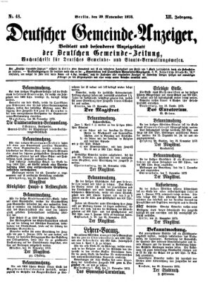 Deutsche Gemeinde-Zeitung Samstag 29. November 1873