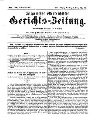 Allgemeine österreichische Gerichts-Zeitung Dienstag 23. September 1873