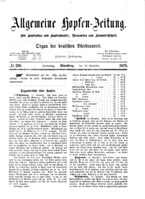 Allgemeine Hopfen-Zeitung Donnerstag 17. November 1870