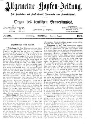 Allgemeine Hopfen-Zeitung Donnerstag 22. August 1872