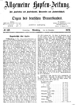 Allgemeine Hopfen-Zeitung Donnerstag 14. November 1872