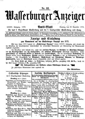 Wasserburger Anzeiger (Wasserburger Wochenblatt) Sonntag 29. Dezember 1872
