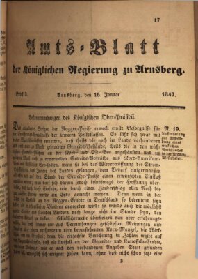 Amtsblatt für den Regierungsbezirk Arnsberg Samstag 16. Januar 1847