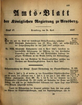Amtsblatt für den Regierungsbezirk Arnsberg Samstag 24. April 1847