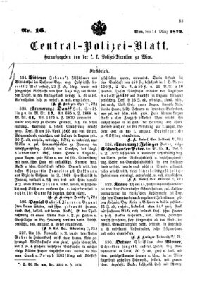 Zentralpolizeiblatt Donnerstag 14. März 1872
