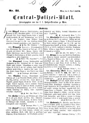 Zentralpolizeiblatt Dienstag 9. April 1872