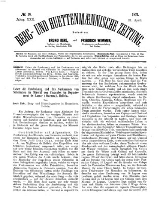 Berg- und hüttenmännische Zeitung Freitag 21. April 1871