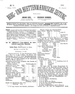 Berg- und hüttenmännische Zeitung Freitag 18. August 1871