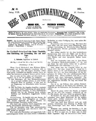 Berg- und hüttenmännische Zeitung Freitag 27. Oktober 1871