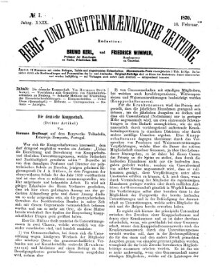 Berg- und hüttenmännische Zeitung Freitag 18. Februar 1870