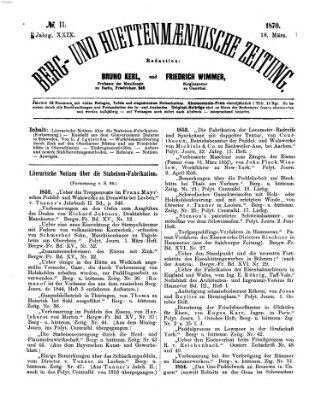Berg- und hüttenmännische Zeitung Freitag 18. März 1870