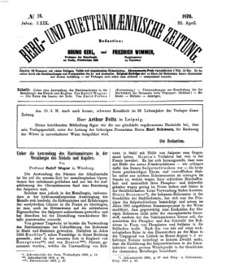 Berg- und hüttenmännische Zeitung Freitag 22. April 1870