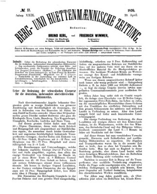 Berg- und hüttenmännische Zeitung Freitag 29. April 1870