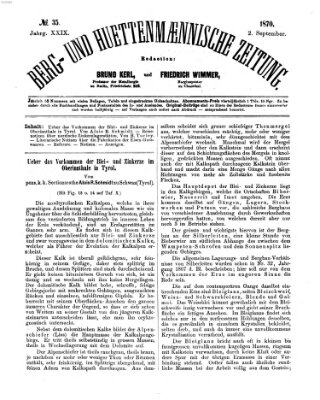 Berg- und hüttenmännische Zeitung Freitag 2. September 1870