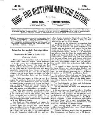 Berg- und hüttenmännische Zeitung Freitag 30. September 1870