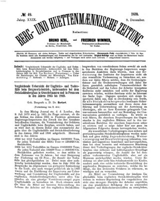 Berg- und hüttenmännische Zeitung Freitag 9. Dezember 1870