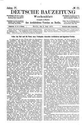 Deutsche Bauzeitung 〈Berlin〉 Donnerstag 2. Juni 1870