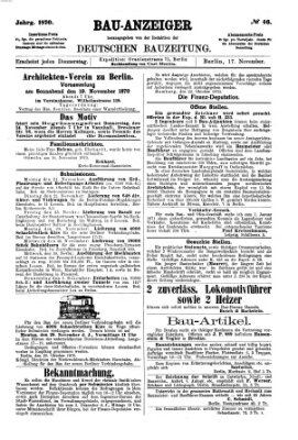 Bau-Anzeiger Donnerstag 17. November 1870
