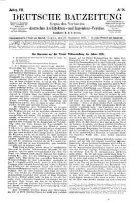 Deutsche Bauzeitung 〈Berlin〉 Samstag 27. September 1873