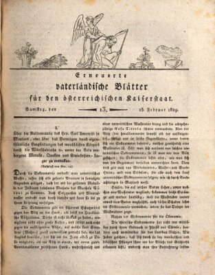 Erneuerte vaterländische Blätter für den österreichischen Kaiserstaat Samstag 13. Februar 1819