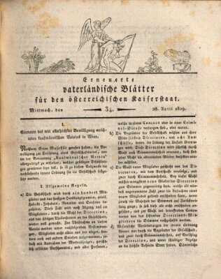 Erneuerte vaterländische Blätter für den österreichischen Kaiserstaat Mittwoch 28. April 1819