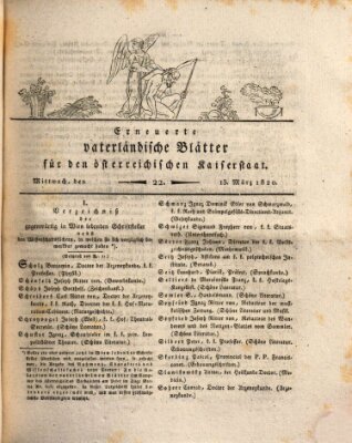 Erneuerte vaterländische Blätter für den österreichischen Kaiserstaat Mittwoch 15. März 1820