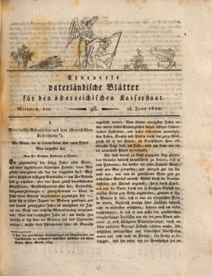 Erneuerte vaterländische Blätter für den österreichischen Kaiserstaat Mittwoch 14. Juni 1820