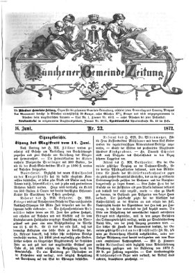 Münchener Gemeinde-Zeitung Sonntag 16. Juni 1872