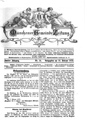 Münchener Gemeinde-Zeitung Sonntag 16. Februar 1873