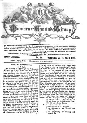 Münchener Gemeinde-Zeitung Donnerstag 10. April 1873
