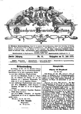 Münchener Gemeinde-Zeitung Donnerstag 31. Juli 1873