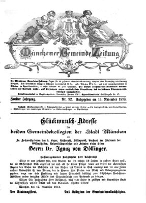 Münchener Gemeinde-Zeitung Sonntag 16. November 1873