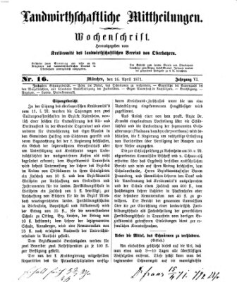Landwirthschaftliche Mittheilungen Sonntag 16. April 1871