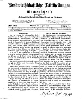 Landwirthschaftliche Mittheilungen Sonntag 11. Juni 1871