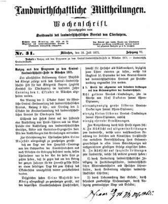Landwirthschaftliche Mittheilungen Sonntag 30. Juli 1871