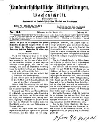 Landwirthschaftliche Mittheilungen Sonntag 20. August 1871