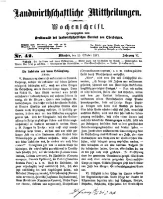 Landwirthschaftliche Mittheilungen Sonntag 15. Oktober 1871