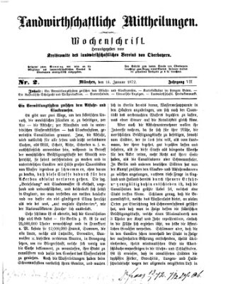 Landwirthschaftliche Mittheilungen Sonntag 14. Januar 1872