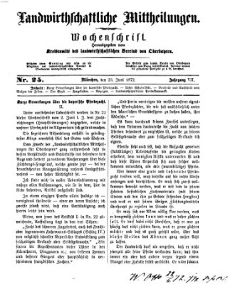 Landwirthschaftliche Mittheilungen Sonntag 23. Juni 1872